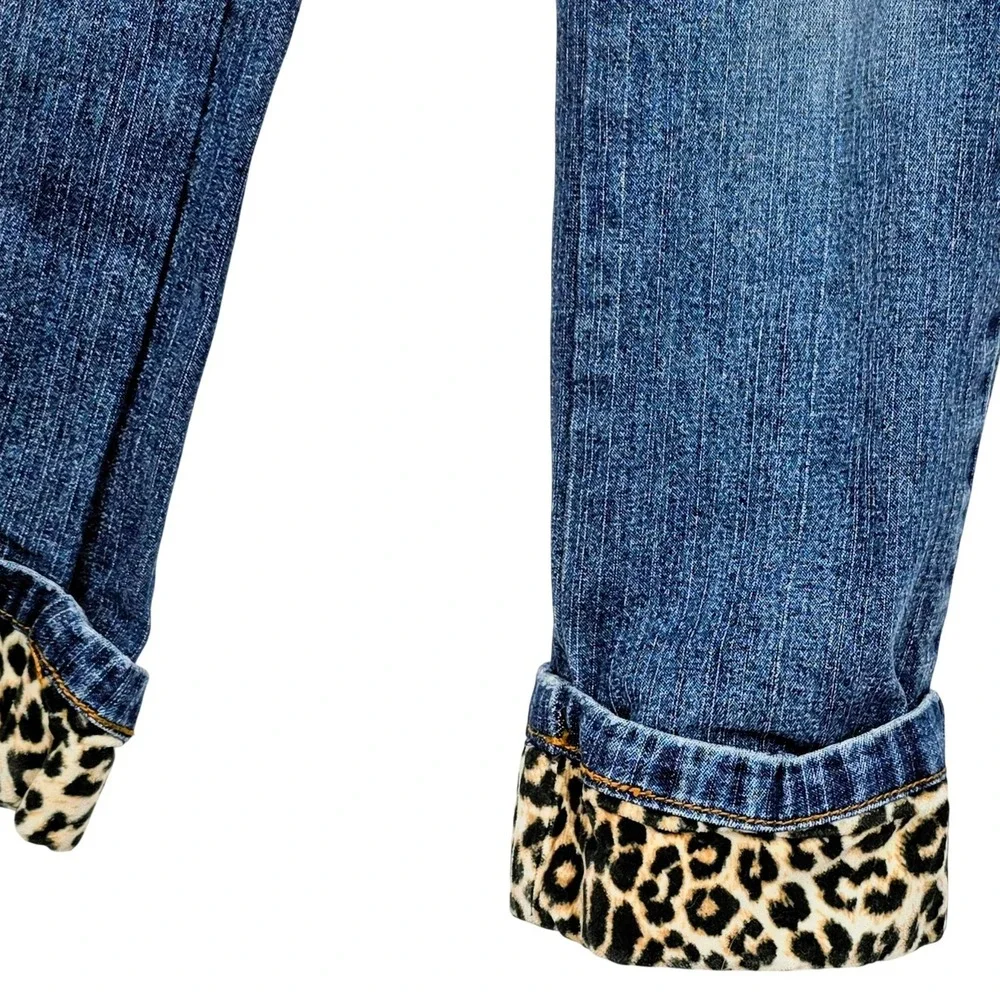 The Childrens Place Girls Blue Jeans Purple Floral Leopard Cuff Size 6‎ Y2K VNTG
